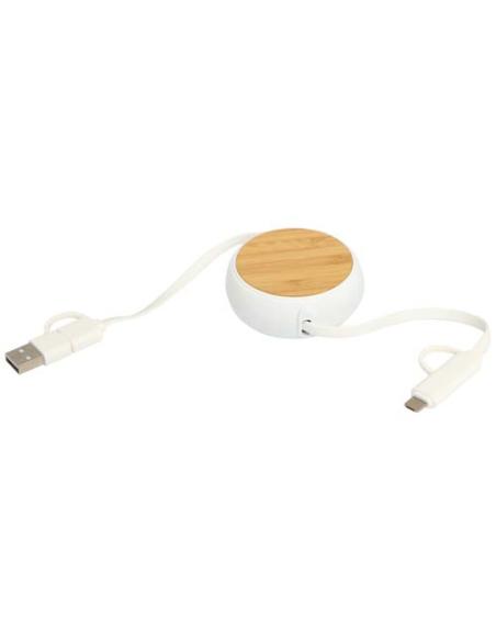 Cable retráctil 5 en 1 de plástico reciclado de 100 cm para sincronización de datos y carga rápida de 45 W con detalles de bambú