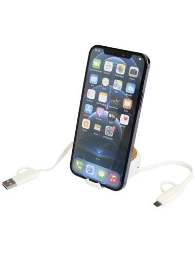 Cable retráctil 5 en 1 de plástico reciclado de 100 cm para sincronización de datos y carga rápida de 45 W con detalles de bambú