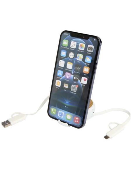 Cable retráctil 5 en 1 de plástico reciclado de 100 cm para sincronización de datos y carga rápida de 45 W con detalles de bambú