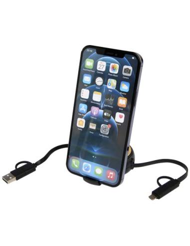 Cable retráctil 5 en 1 de plástico reciclado de 100 cm para sincronización de datos y carga rápida de 45 W con detalles de bambú