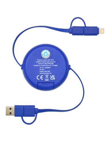 Cable retráctil 5 en 1 de 100 cm de plástico reciclado y aluminio para sincronización de datos y carga rápida de 45 W N35024421