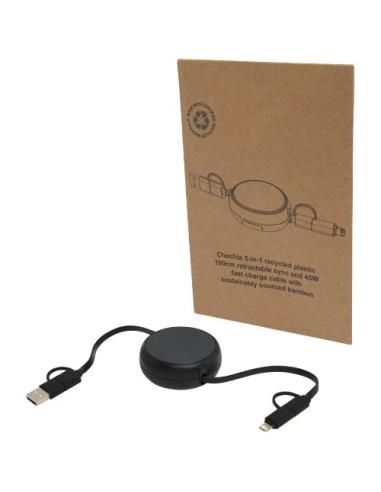 Cable retráctil 5 en 1 de 100 cm de plástico reciclado y aluminio para sincronización de datos y carga rápida de 45 W N09024421
