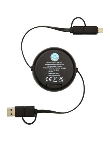 Cable retráctil 5 en 1 de 100 cm de plástico reciclado y aluminio para sincronización de datos y carga rápida de 45 W N09024421