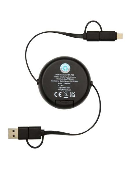 Cable retráctil 5 en 1 de 100 cm de plástico reciclado y aluminio para sincronización de datos y carga rápida de 45 W N09024421