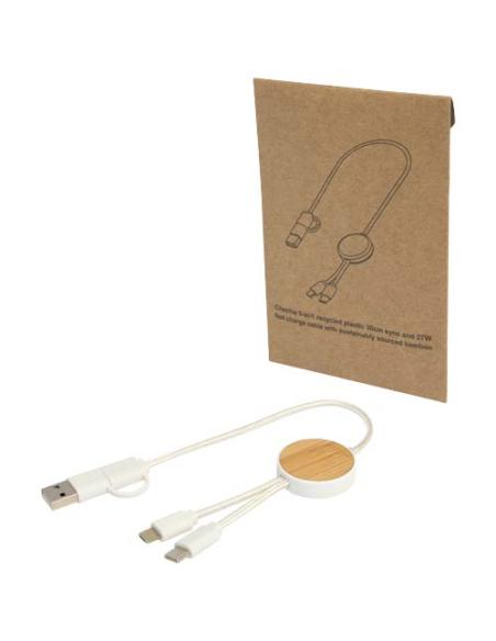 Cable 5 en 1 de plástico reciclado de 30 cm para sincronización de datos y carga rápida de 27 W con detalles de bambú N10124421