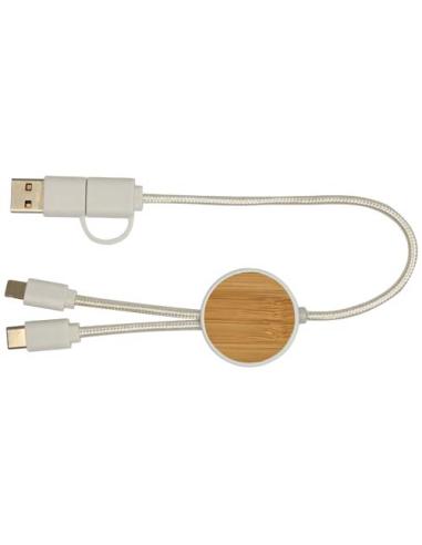 Cable 5 en 1 de plástico reciclado de 30 cm para sincronización de datos y carga rápida de 27 W con detalles de bambú N10124421