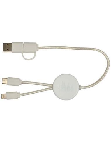 Cable 5 en 1 de plástico reciclado de 30 cm para sincronización de datos y carga rápida de 27 W con detalles de bambú N10124421