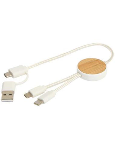 Cable 5 en 1 de plástico reciclado de 30 cm para sincronización de datos y carga rápida de 27 W con detalles de bambú N10124421