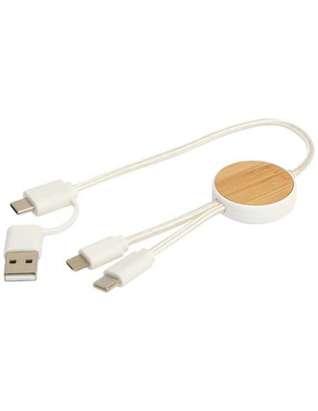 Cable 5 en 1 de plástico reciclado de 30 cm para sincronización de datos y carga rápida de 27 W con detalles de bambú N10124421