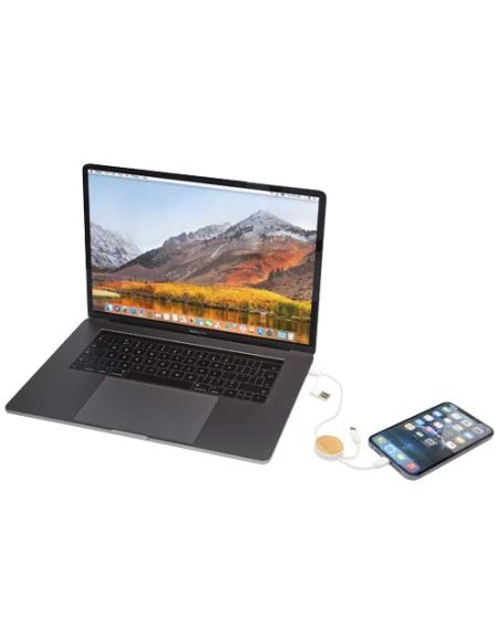 Cable 5 en 1 de plástico reciclado de 30 cm para sincronización de datos y carga rápida de 27 W con detalles de bambú N10124421