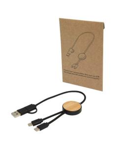 Cable 5 en 1 de plástico reciclado de 30 cm para sincronización de datos y carga rápida de 27 W con detalles de bambú N10124421