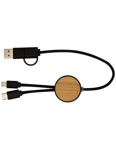 Cable 5 en 1 de plástico reciclado de 30 cm para sincronización de datos y carga rápida de 27 W con detalles de bambú N09124421