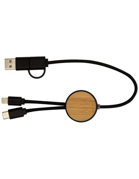 Cable 5 en 1 de plástico reciclado de 30 cm para sincronización de datos y carga rápida de 27 W con detalles de bambú N09124421