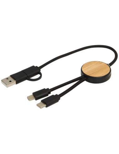 Cable 5 en 1 de plástico reciclado de 30 cm para sincronización de datos y carga rápida de 27 W con detalles de bambú N09124421