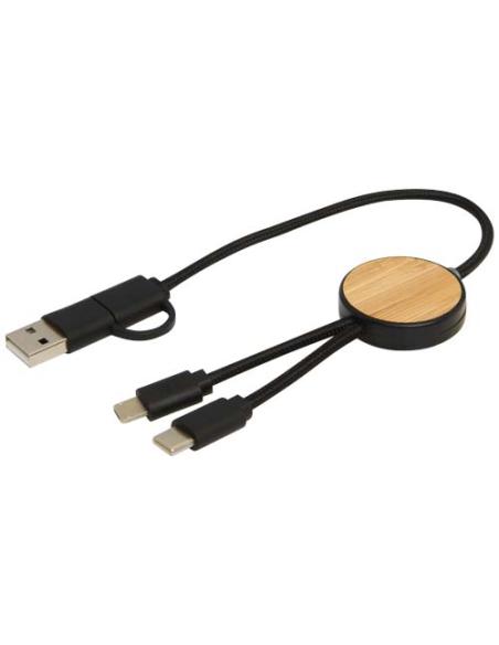 Cable 5 en 1 de plástico reciclado de 30 cm para sincronización de datos y carga rápida de 27 W con detalles de bambú N09124421