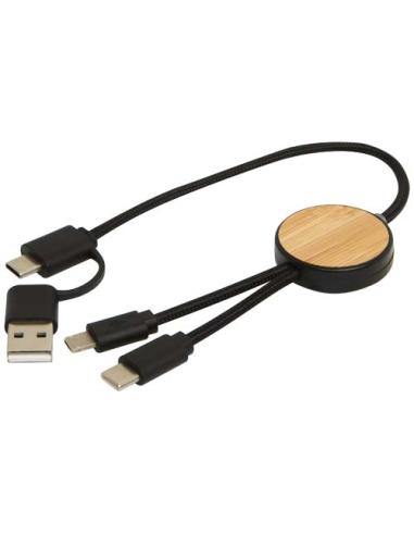 Cable 5 en 1 de plástico reciclado de 30 cm para sincronización de datos y carga rápida de 27 W con detalles de bambú N09124421