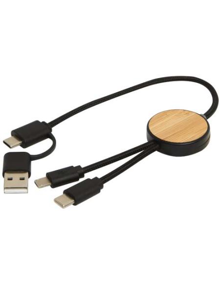 Cable 5 en 1 de plástico reciclado de 30 cm para sincronización de datos y carga rápida de 27 W con detalles de bambú N09124421