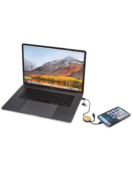 Cable 5 en 1 de plástico reciclado de 30 cm para sincronización de datos y carga rápida de 27 W con detalles de bambú N09124421