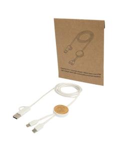Cable 5 en 1 de plástico reciclado de 150 cm para sincronización de datos y carga rápida de 27 W con detalles de bambú N10224421 2