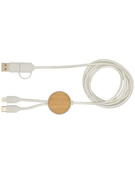 Cable 5 en 1 de plástico reciclado de 150 cm para sincronización de datos y carga rápida de 27 W con detalles de bambú N10224421