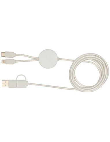 Cable 5 en 1 de plástico reciclado de 150 cm para sincronización de datos y carga rápida de 27 W con detalles de bambú N10224421