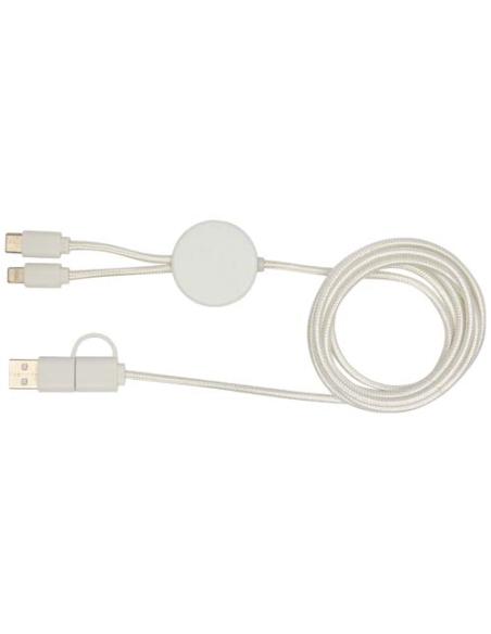 Cable 5 en 1 de plástico reciclado de 150 cm para sincronización de datos y carga rápida de 27 W con detalles de bambú N10224421