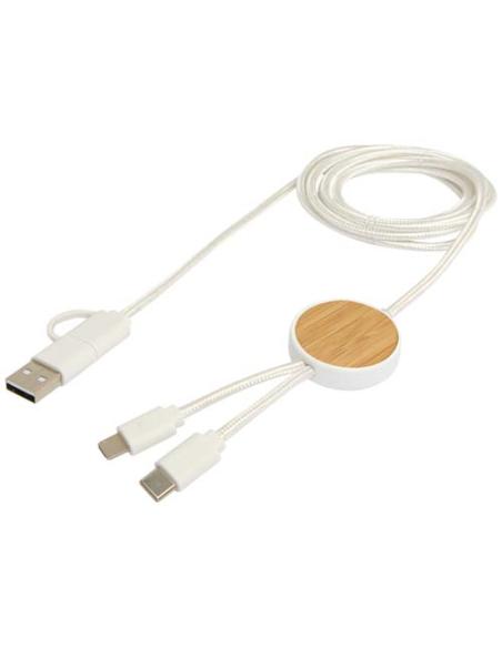 Cable 5 en 1 de plástico reciclado de 150 cm para sincronización de datos y carga rápida de 27 W con detalles de bambú N10224421