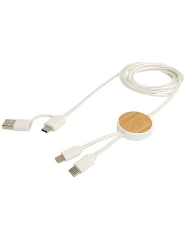 Cable 5 en 1 de plástico reciclado de 150 cm para sincronización de datos y carga rápida de 27 W con detalles de bambú N10224421