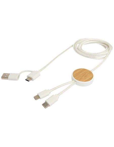 Cable 5 en 1 de plástico reciclado de 150 cm para sincronización de datos y carga rápida de 27 W con detalles de bambú N10224421