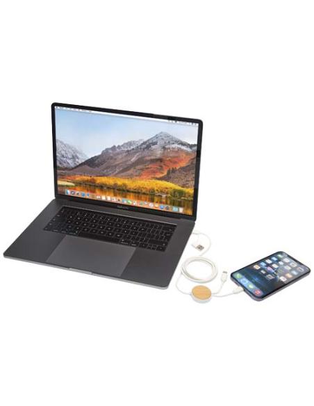 Cable 5 en 1 de plástico reciclado de 150 cm para sincronización de datos y carga rápida de 27 W con detalles de bambú N10224421