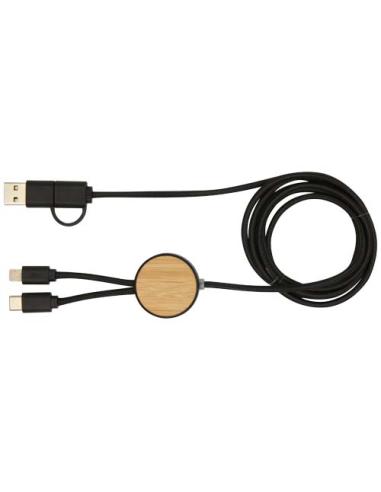 Cable 5 en 1 de plástico reciclado de 150 cm para sincronización de datos y carga rápida de 27 W con detalles de bambú N09224421