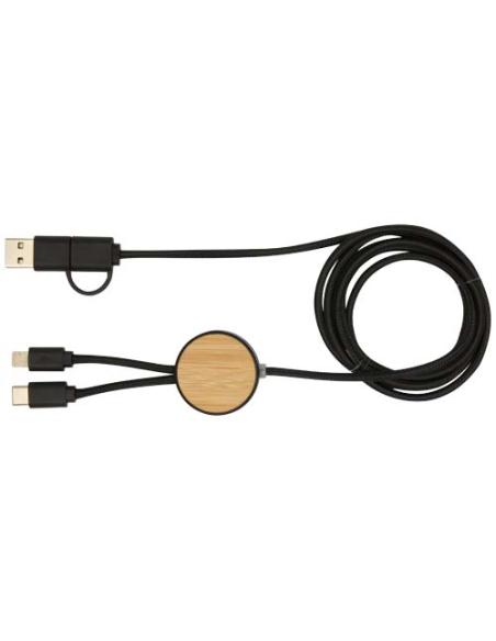 Cable 5 en 1 de plástico reciclado de 150 cm para sincronización de datos y carga rápida de 27 W con detalles de bambú N09224421