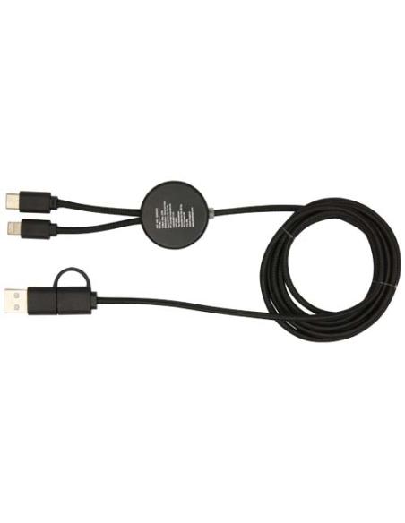 Cable 5 en 1 de plástico reciclado de 150 cm para sincronización de datos y carga rápida de 27 W con detalles de bambú N09224421