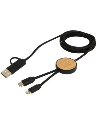 Cable 5 en 1 de plástico reciclado de 150 cm para sincronización de datos y carga rápida de 27 W con detalles de bambú N09224421