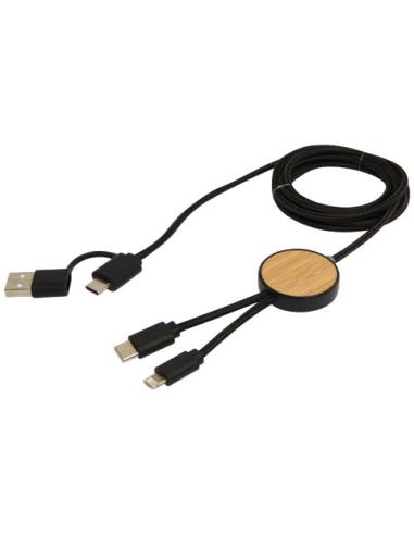 Cable 5 en 1 de plástico reciclado de 150 cm para sincronización de datos y carga rápida de 27 W con detalles de bambú N09224421