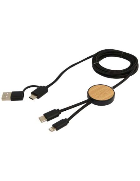 Cable 5 en 1 de plástico reciclado de 150 cm para sincronización de datos y carga rápida de 27 W con detalles de bambú N09224421