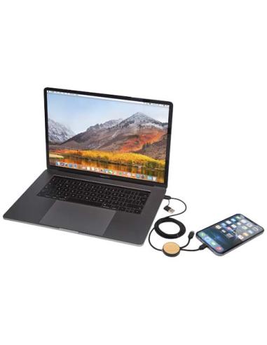 Cable 5 en 1 de plástico reciclado de 150 cm para sincronización de datos y carga rápida de 27 W con detalles de bambú N09224421