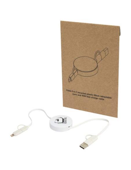 Cable retráctil 5 en 1 de plástico reciclado de 90 cm para sincronización de datos y carga rápida de 40 W N10034421