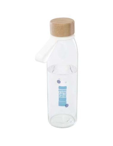 Botella de cristal de 500 ml con asa de silicona y tapa de bambú N10358001