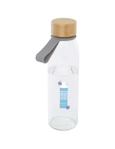 Botella de cristal de 500 ml con asa de silicona y tapa de bambú N28358001