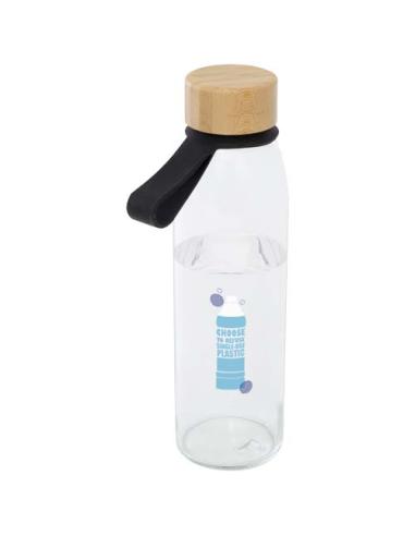 Botella de cristal de 500 ml con asa de silicona y tapa de bambú N09358001