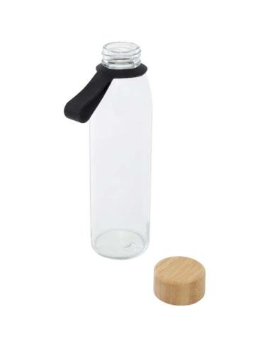 Botella de cristal de 500 ml con asa de silicona y tapa de bambú N09358001