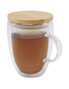 Taza de vidrio de 350 ml con tapa de bambú N10814311