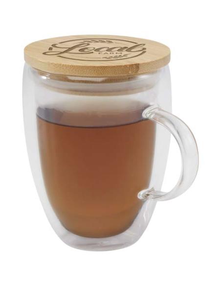 Taza de vidrio de 350 ml con tapa de bambú N10814311