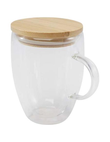 Taza de vidrio de 350 ml con tapa de bambú N10814311