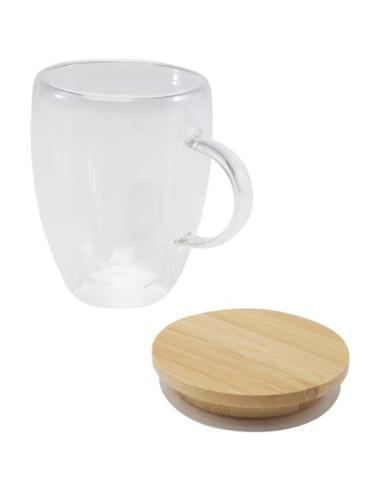 Taza de vidrio de 350 ml con tapa de bambú N10814311