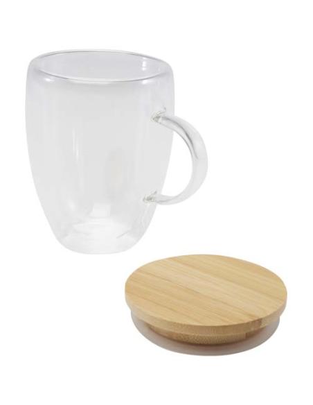 Taza de vidrio de 350 ml con tapa de bambú N10814311