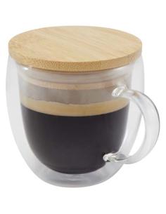 Taza de vidrio de 250 ml con tapa de bambú N10914311