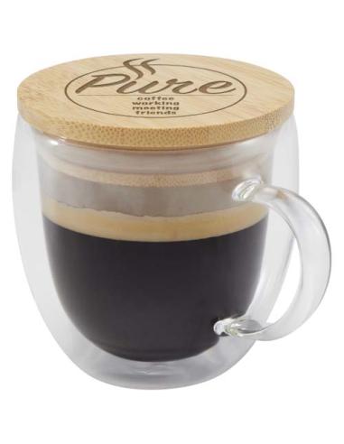 Taza de vidrio de 250 ml con tapa de bambú N10914311