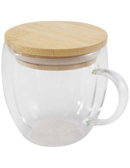 Taza de vidrio de 250 ml con tapa de bambú N10914311